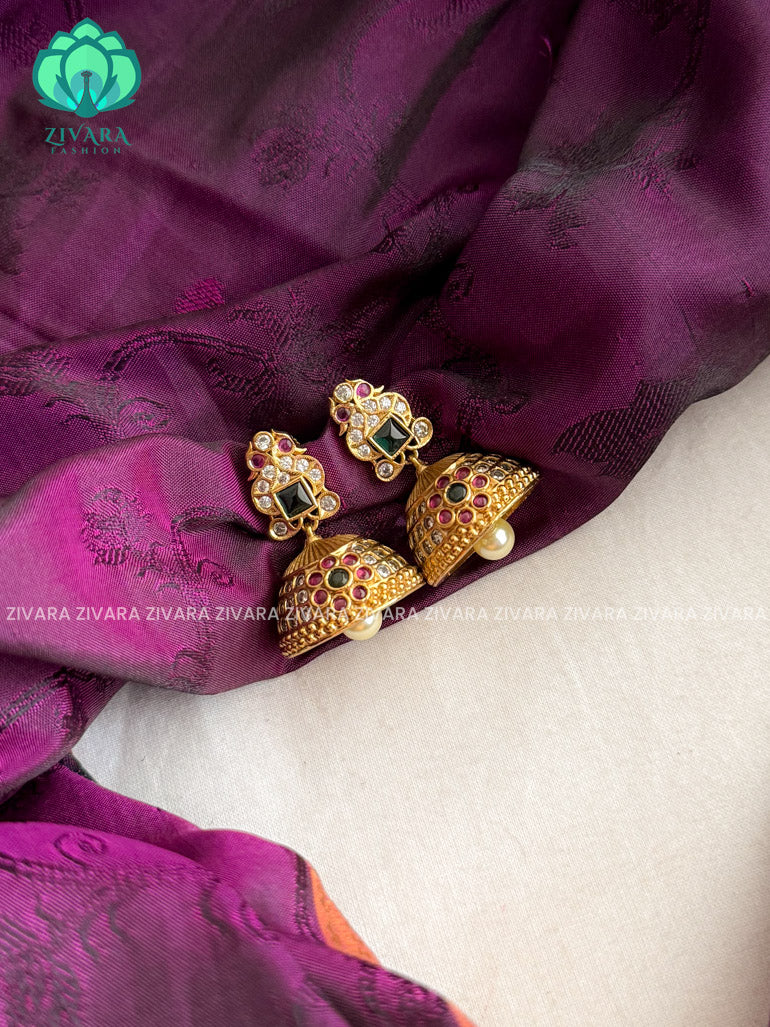 Cute medium size jhumka  - CZ matte Earrings- Zivara Fashion