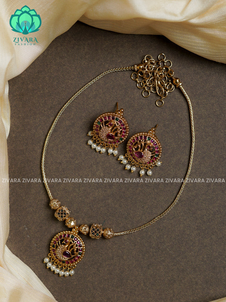 Butter chain and peacock pendant -Traditional south indian premium neckwear with earrings- Zivara Fashion- latest jewellery design.