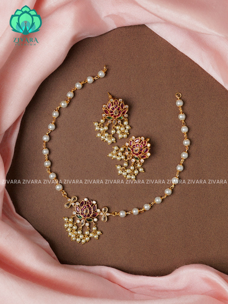 Single lotus- Traditional south indian premium neckwear with earrings- Zivara Fashion- latest jewellery design