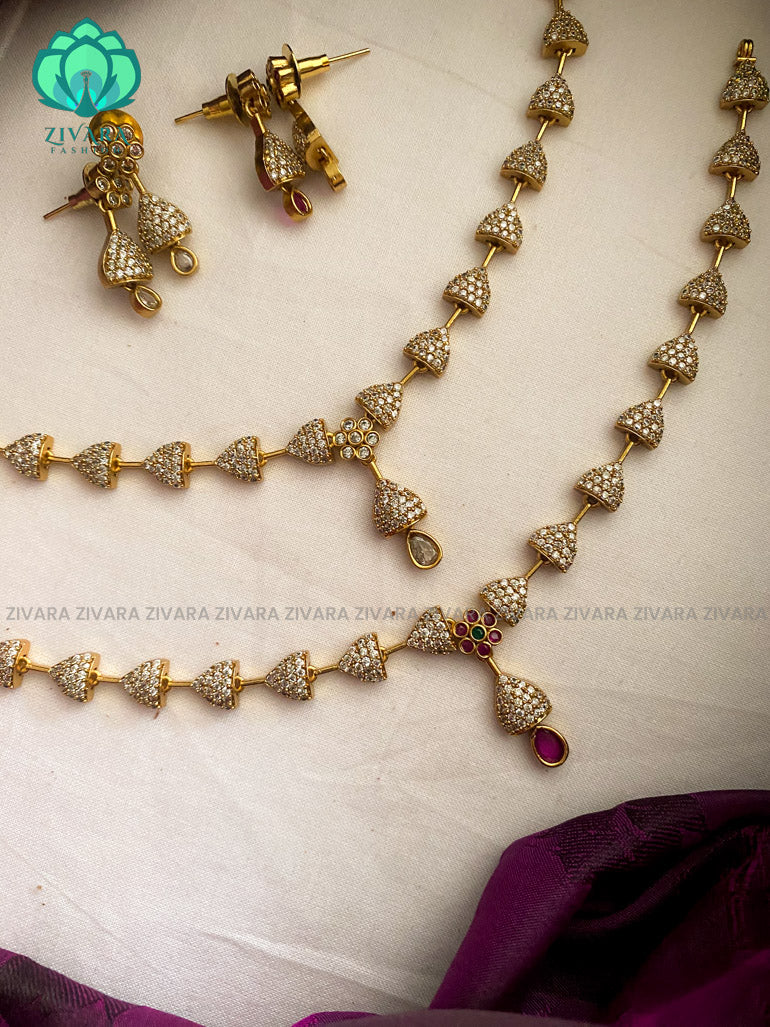 DIVA - triangle stone  elegant neckwear with earrings - latest jewellery designs- Zivara Fashion