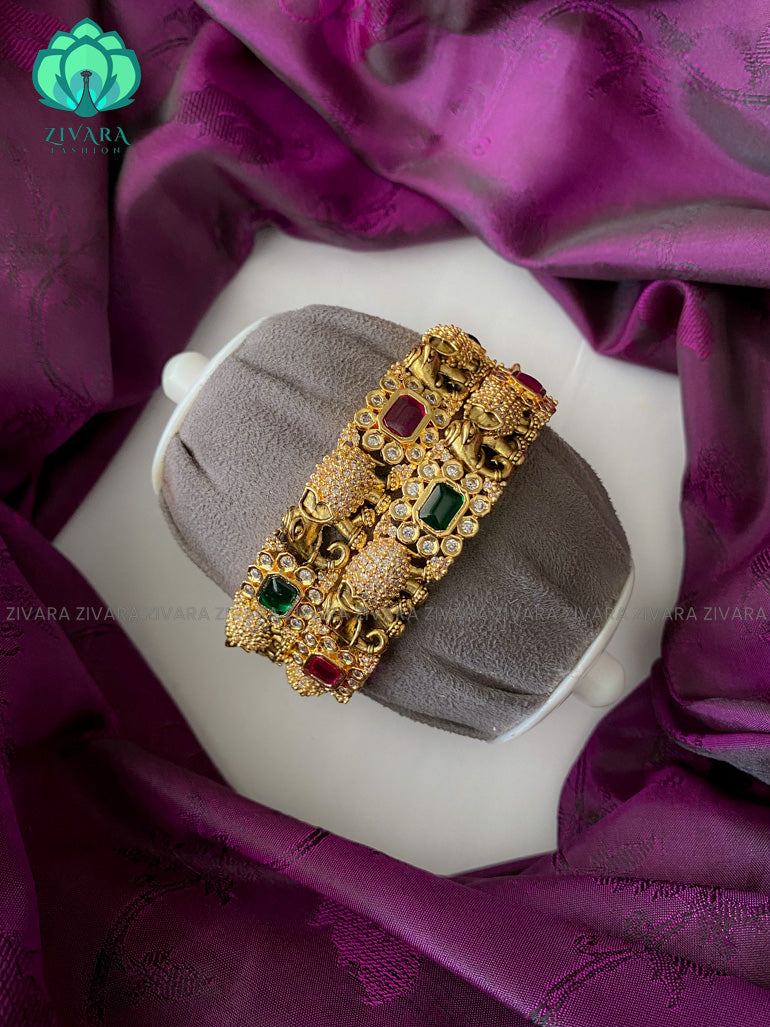2 piece Microgold polish bangles- elephant stone - gold lookalike -latest bangles design