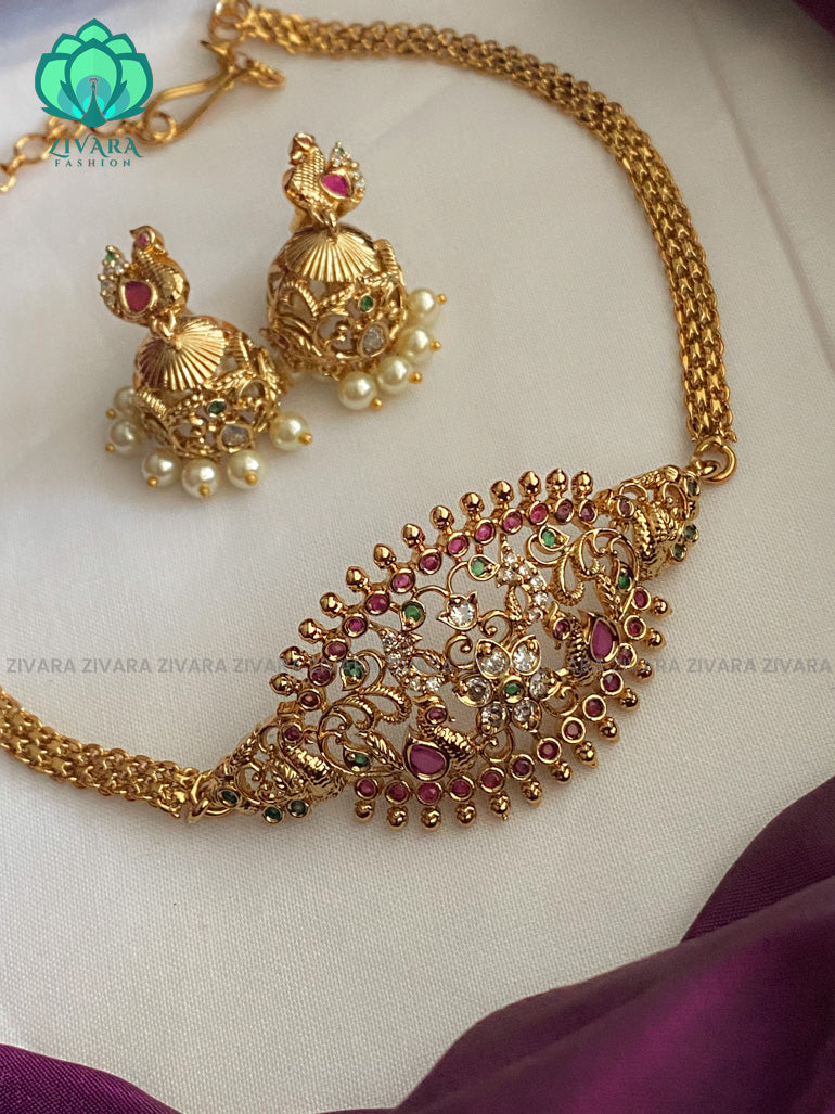 Cute and kids exclusive real kemp choker with earrings-Swarna- latest pocket friendly south indian jewellery collection