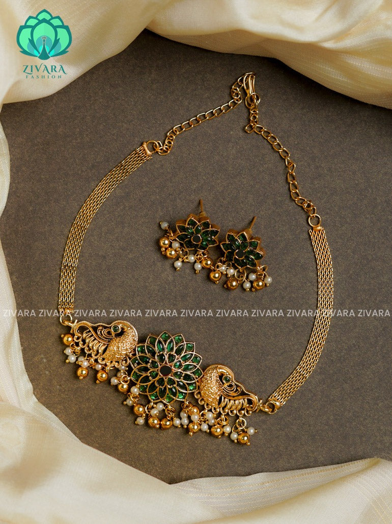 Trending annapakshi flower choker with earrings-latest south indian jewellery