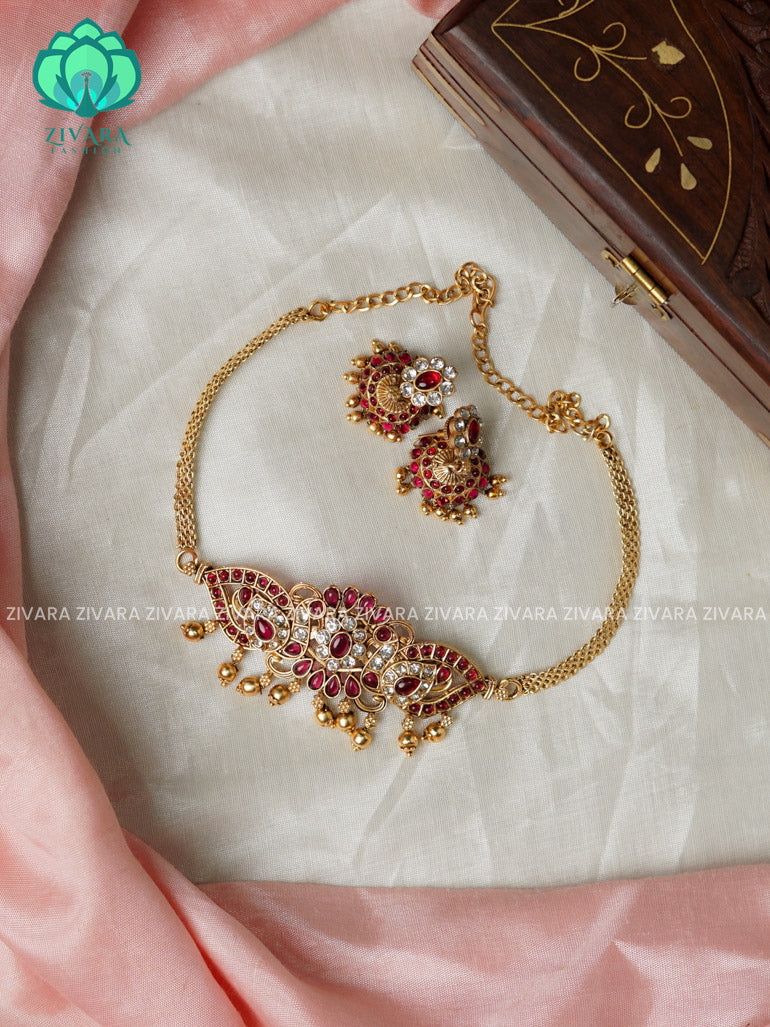 Ruby - Trending FLORAL choker with earrings-latest south indian jewellery
