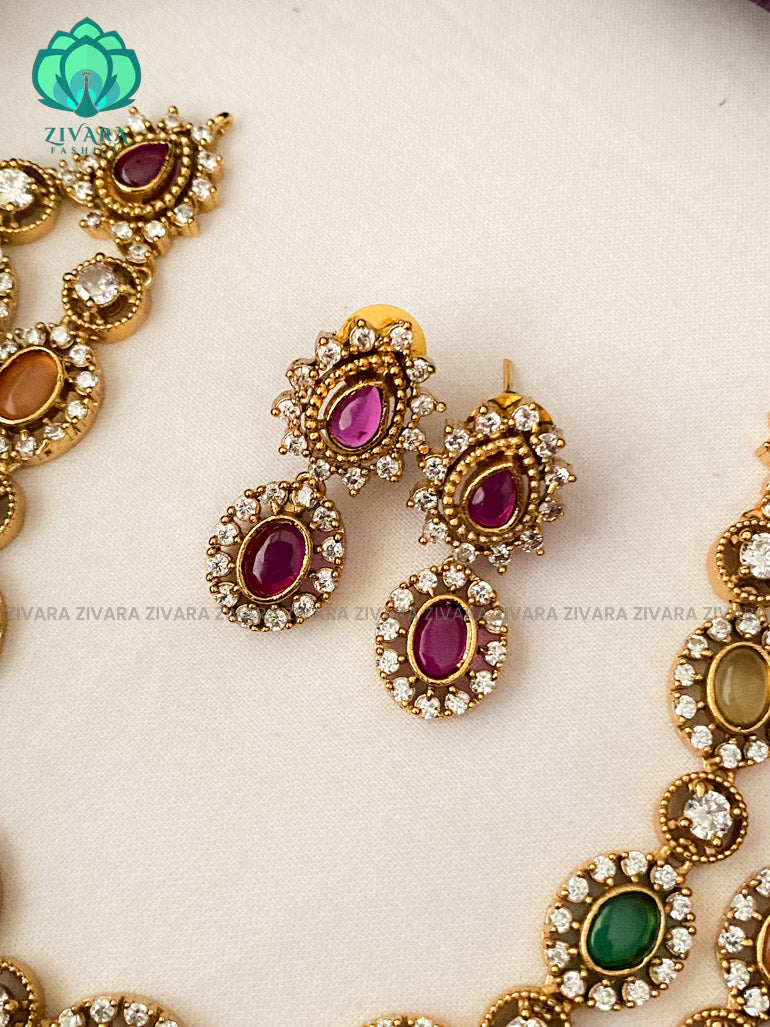Two step navaratna  stone neckwear with earrings-Swarna- latest pocket friendly south indian jewellery collection