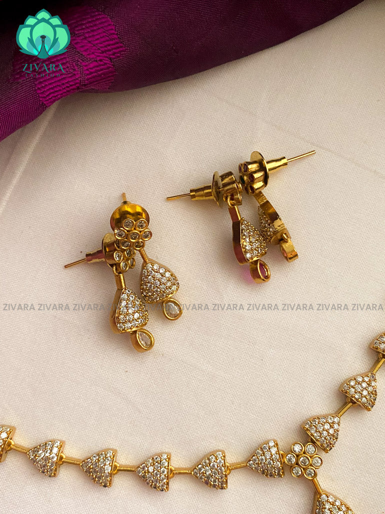 DIVA - triangle stone  elegant neckwear with earrings - latest jewellery designs- Zivara Fashion