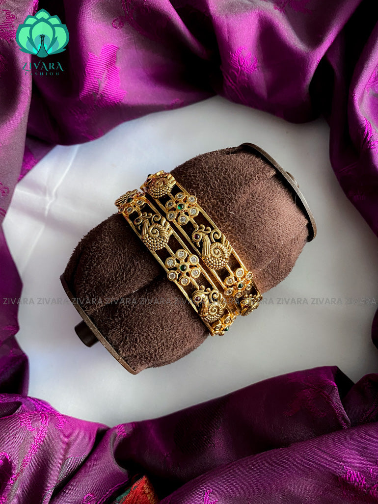 2 piece microgold polish bangles with cz stones-latest bangles collection