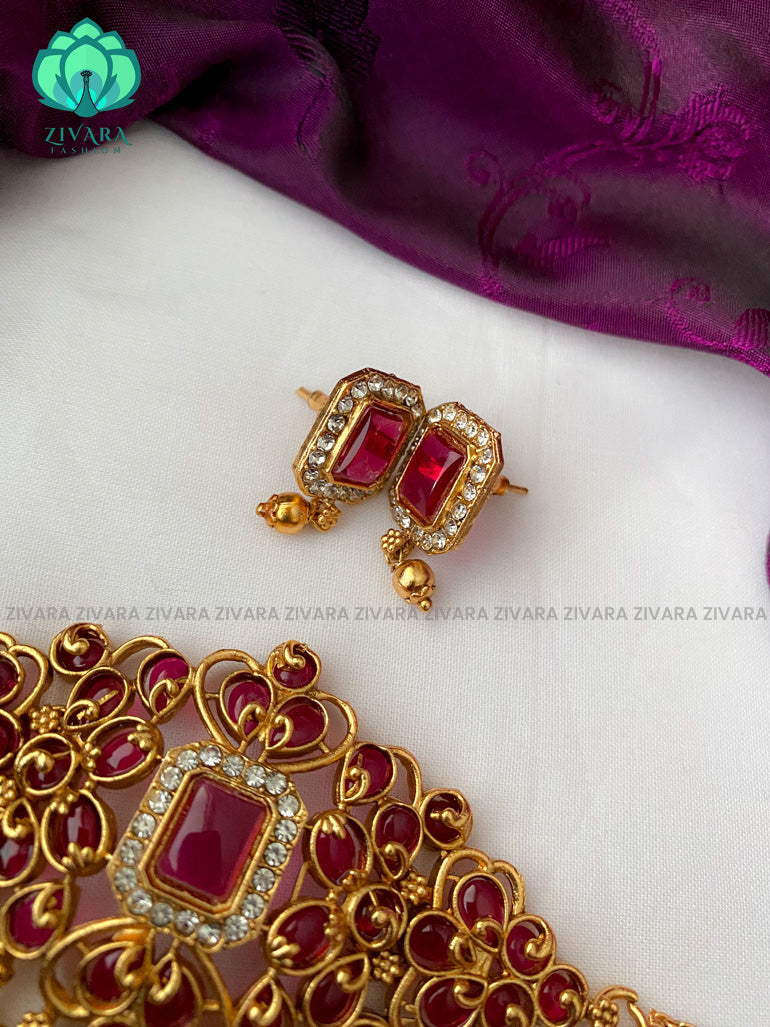 Cute matte finish simple choker with earrings-latest south indian jewellery-ruby