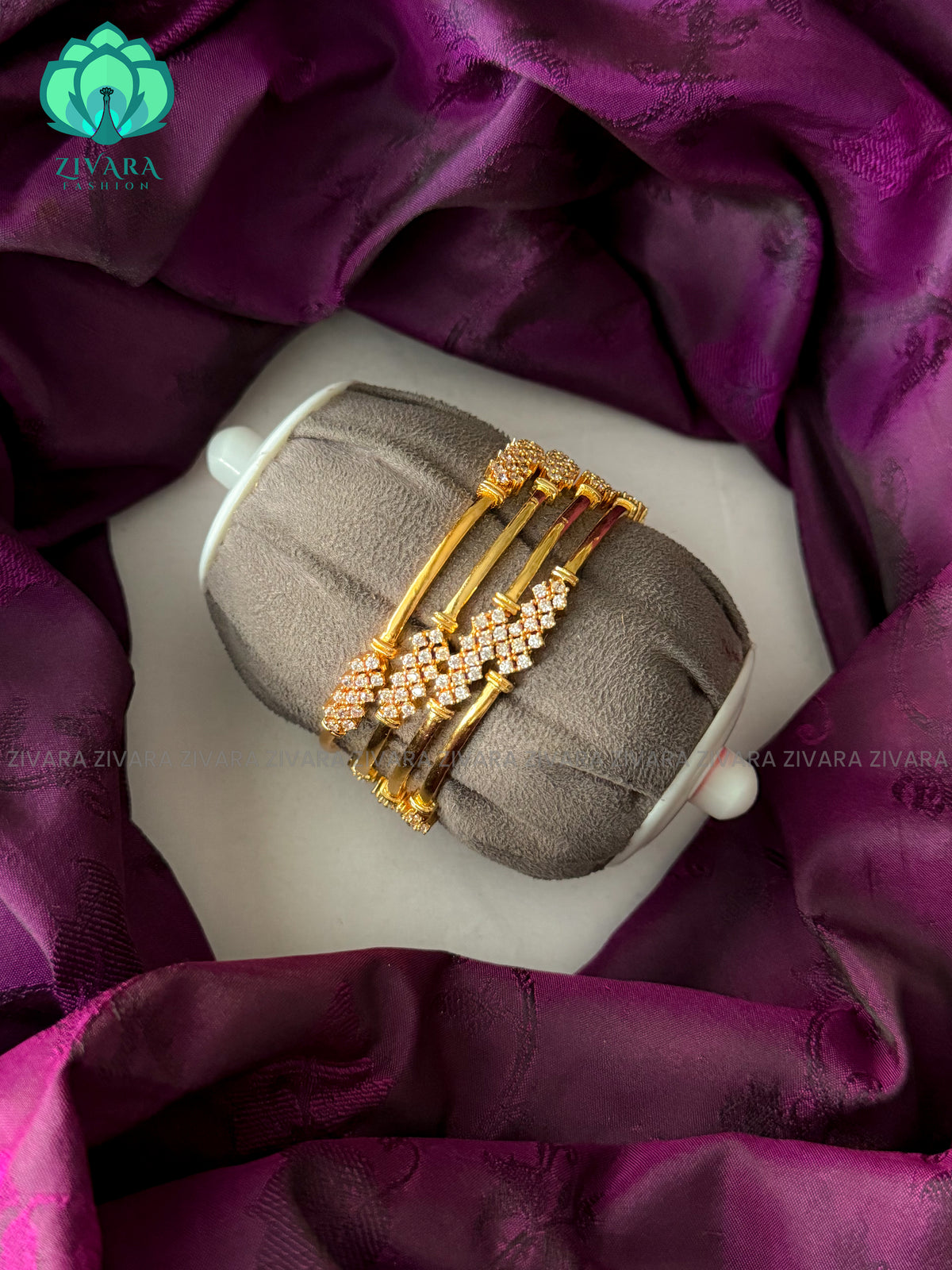 4 piece microgold finish  white stone curvy bangles-latest bangles design
