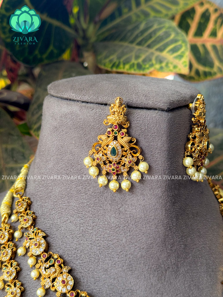 Combo of premium dull matte finish temple short long necklace and earrings - Zivara Fashion