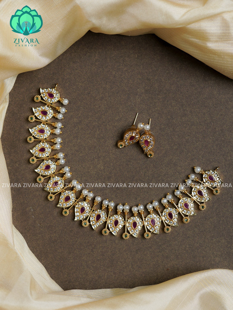Cute white stone manga  -Traditional south indian premium neckwear with earrings- Zivara Fashion- latest jewellery design.