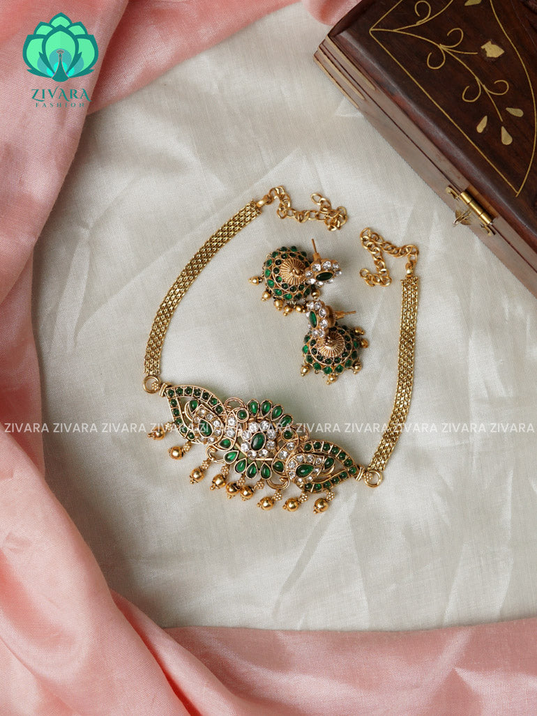 Green - Trending FLORAL choker with earrings-latest south indian jewellery