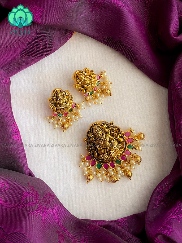 Cute temple pendant set with earrings- Zivara Fashion