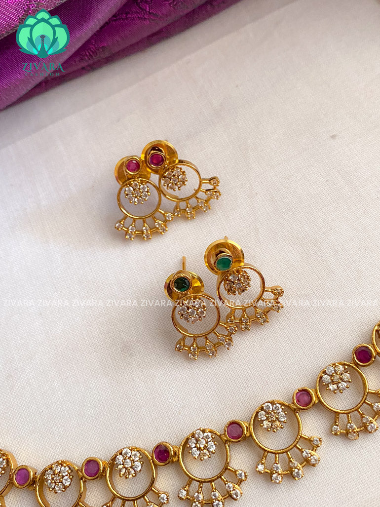 Beautiful circle stone elegant neckwear with earrings- Zivara Fashion