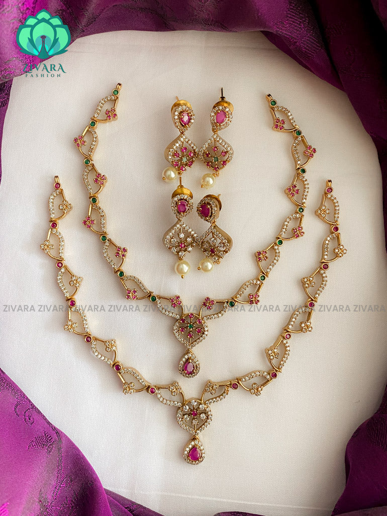 Elegant floral neckwear with earrings- Swarna-latest pocket friendly south indian jewellery collection