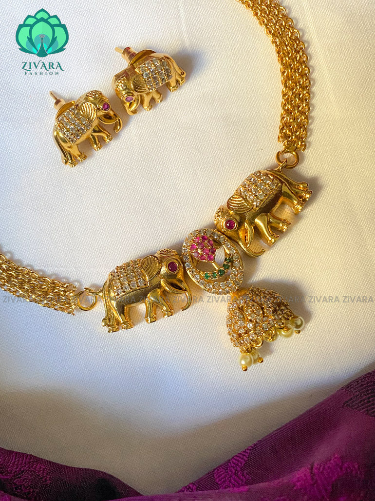 Cute and kids exclusive elephant  choker (2 inches plus chain) with earrings-Swarna- latest pocket friendly south indian jewellery collection