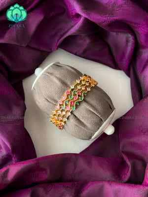 4 piece microgold finish red, green and white stone curvy bangles-latest bangles design