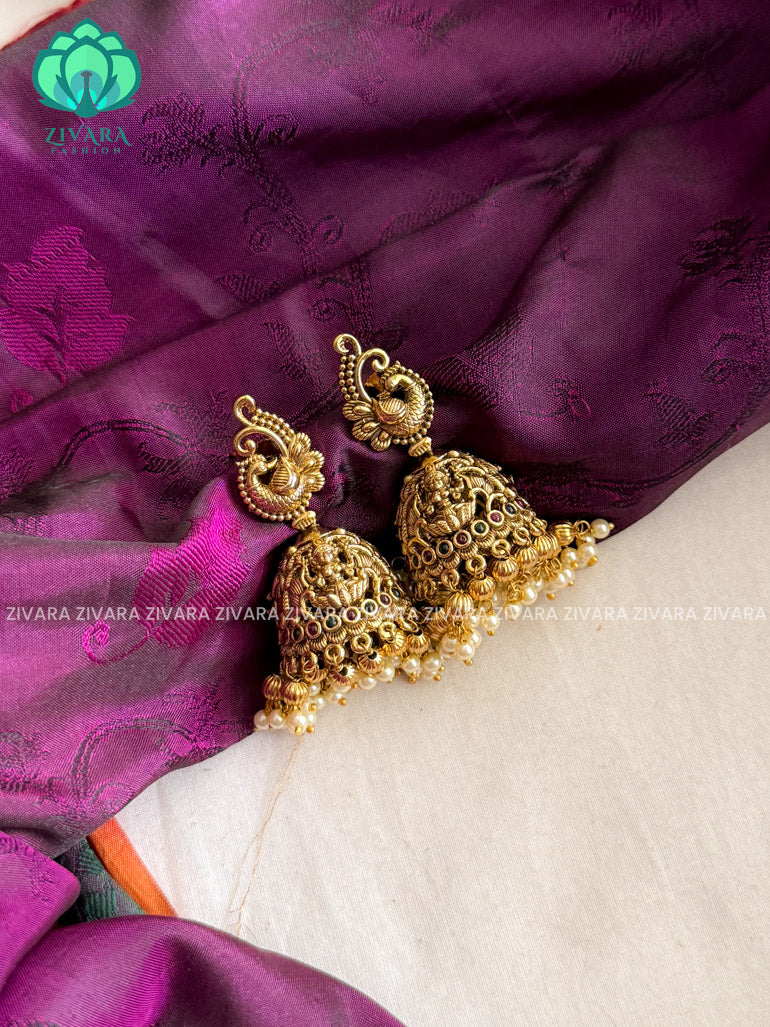 Cute medium size temple jhumka  - CZ matte Earrings- Zivara Fashion