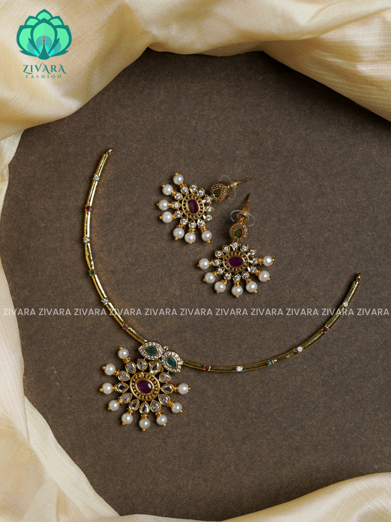 FLEXIBLE HASLI WITH PENDANT -Traditional south indian premium neckwear with earrings- Zivara Fashion- latest jewellery design.