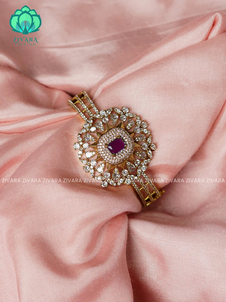 1 piece free size Ruby  -Premium gold FINISH kada bangle- latest jewellery collection- Zivara Fashion