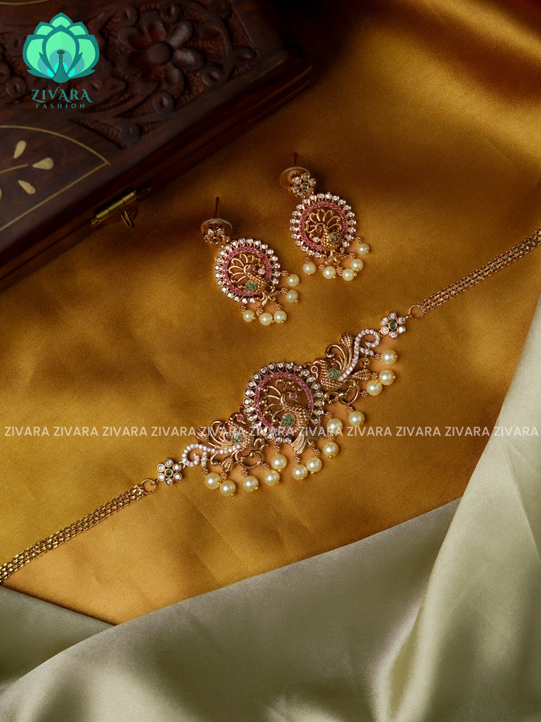 PEACOCK -TRADITIONAL CHOKER COLLECTION WITH EARRINGS- LATEST JEWELLERY COLLECTION