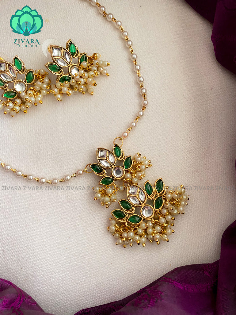 Double layer  Matte finish lotus pearl neckwear with studs - Premium quality Matte collection-south indian jewellery