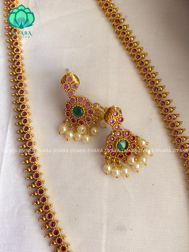 Simple attigai model MIDCHEST neckwear with earrings- CZ Matte Finish- Zivara Fashion