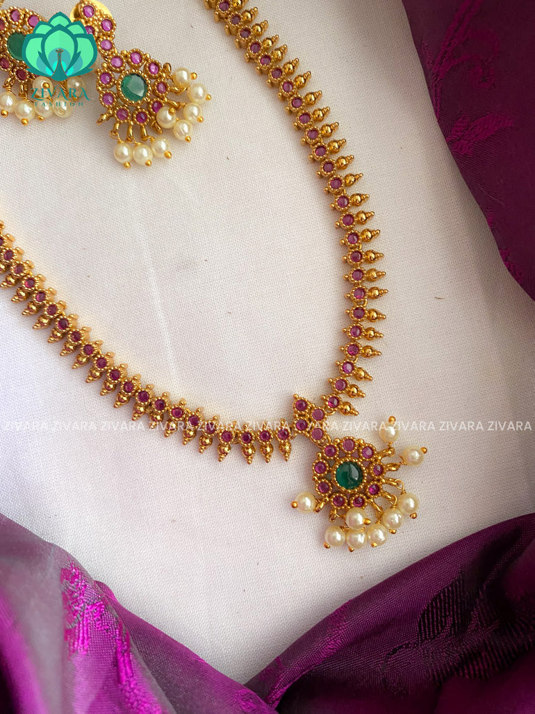 Simple attigai model MIDCHEST neckwear with earrings- CZ Matte Finish- Zivara Fashion