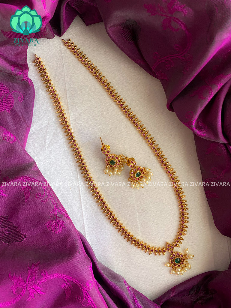 Simple attigai model MIDCHEST neckwear with earrings- CZ Matte Finish- Zivara Fashion
