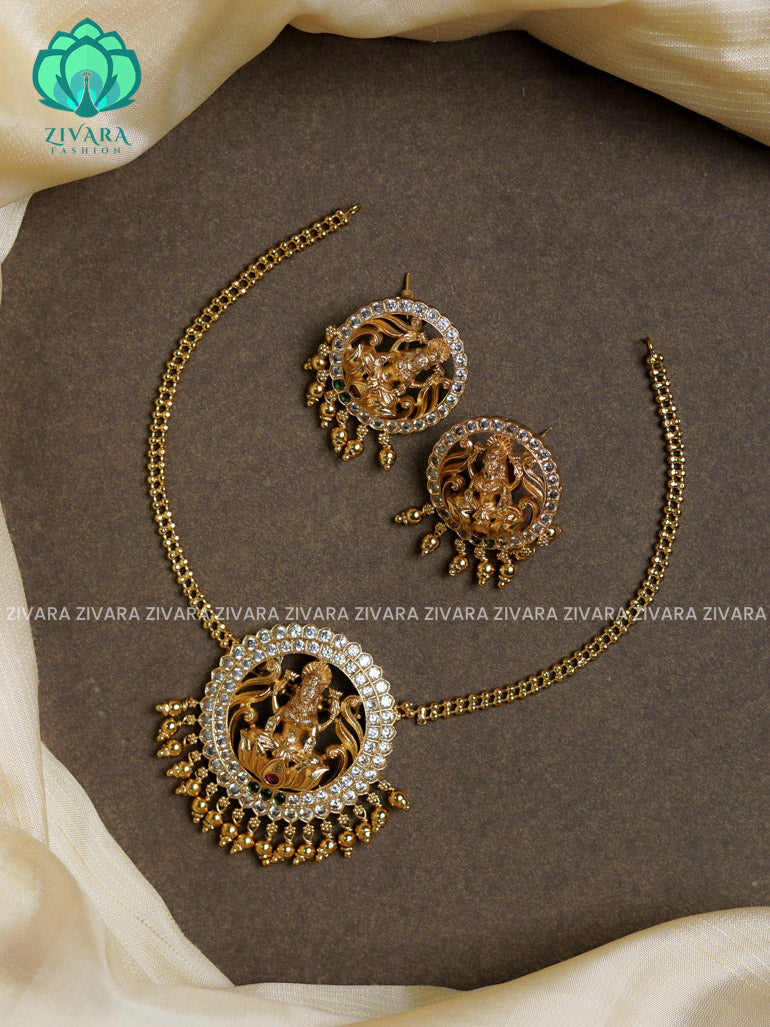 Ball chain and big temple pendant -Traditional south indian premium neckwear with earrings- Zivara Fashion- latest jewellery design.