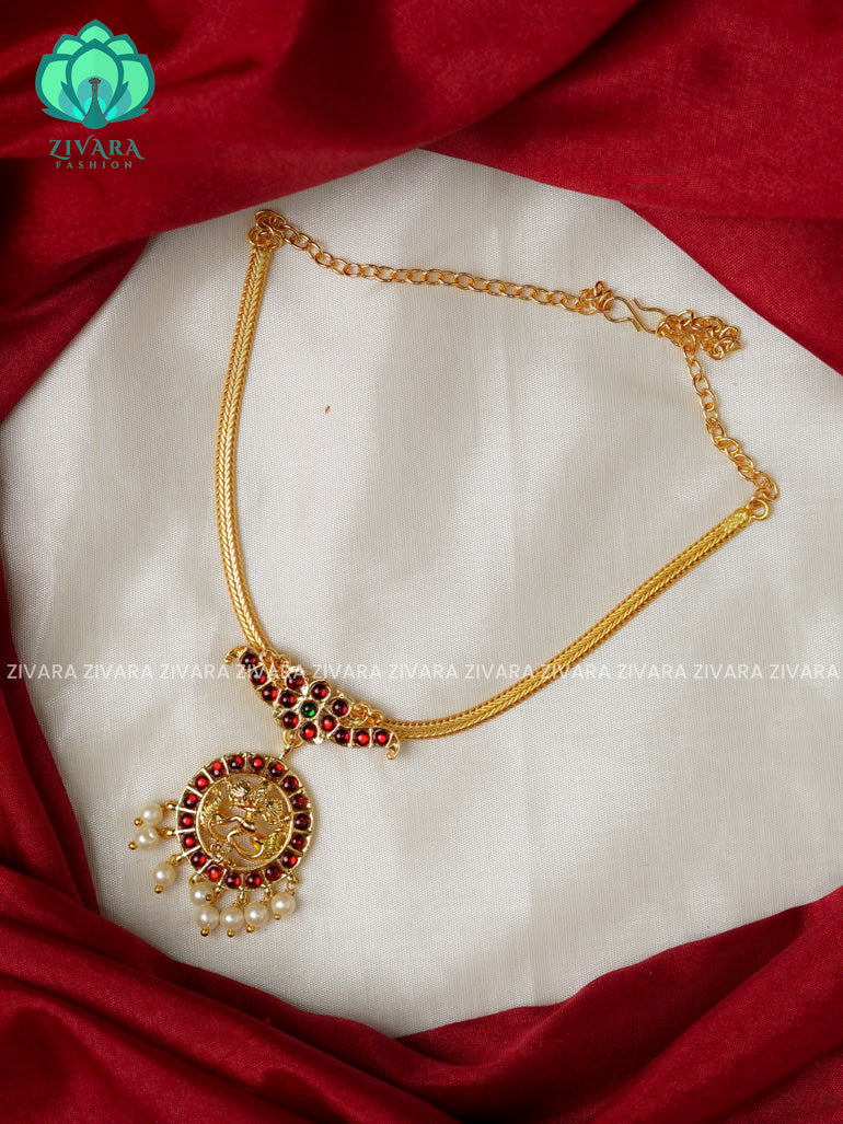 Red and Green- NATARAJA - Simple kemp attigai neckwear - latest kemp dance jewellery collection