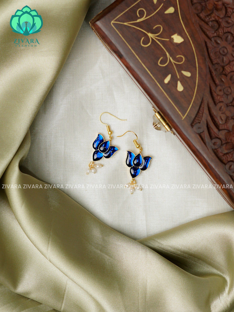 Blue  -Tamara Cute enamel lotus dangler (1 inch)- latest jewellery collection- zivara fashion