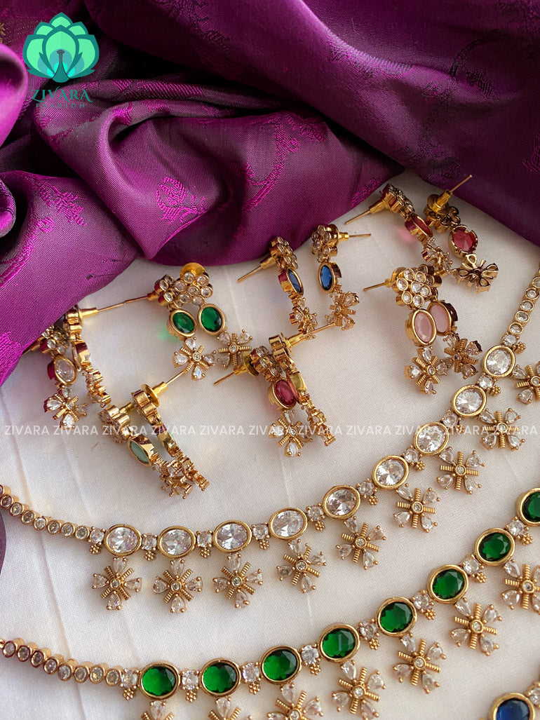 AD floral elegant neckwear with earrings- Swarna-latest pocket friendly south indian jewellery collection