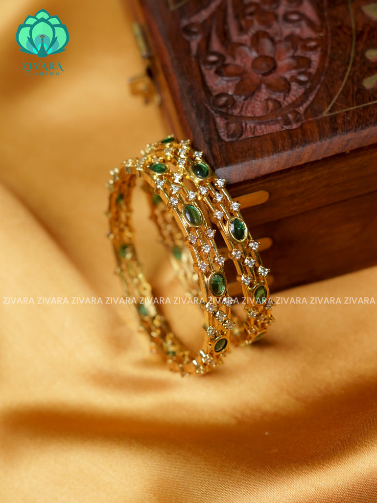 GREEN STONE -Premium GOLD FINISH bangles- latest jewellery collection- Zivara Fashion