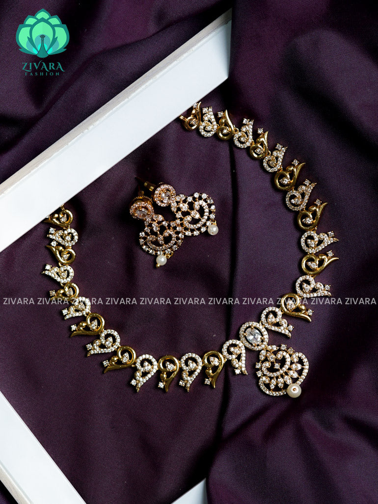 Motif free white stone pendant  -Traditional south indian premium neckwear with earrings- Zivara Fashion- latest jewellery design.