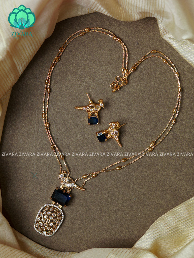 Dark Blue -Layered colour stone - stylish and minimal elegant neckwear with earrings- Zivara Fashion