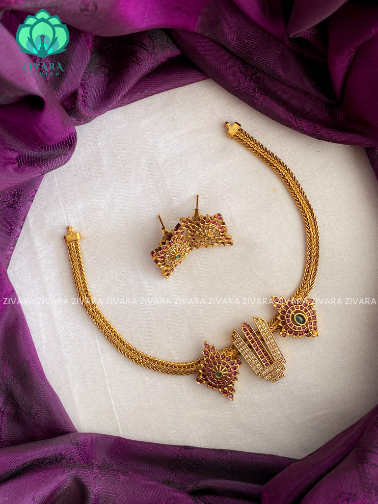 UNIQUE TEMPLE TIRUMAL PENDANT - Traditional south indian premium neckwear with earrings- Zivara Fashion- latest jewellery design