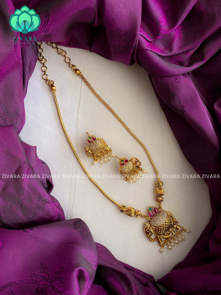 Elephant stone pendant flexible chain neckwear with earrings - Zivara Fashion