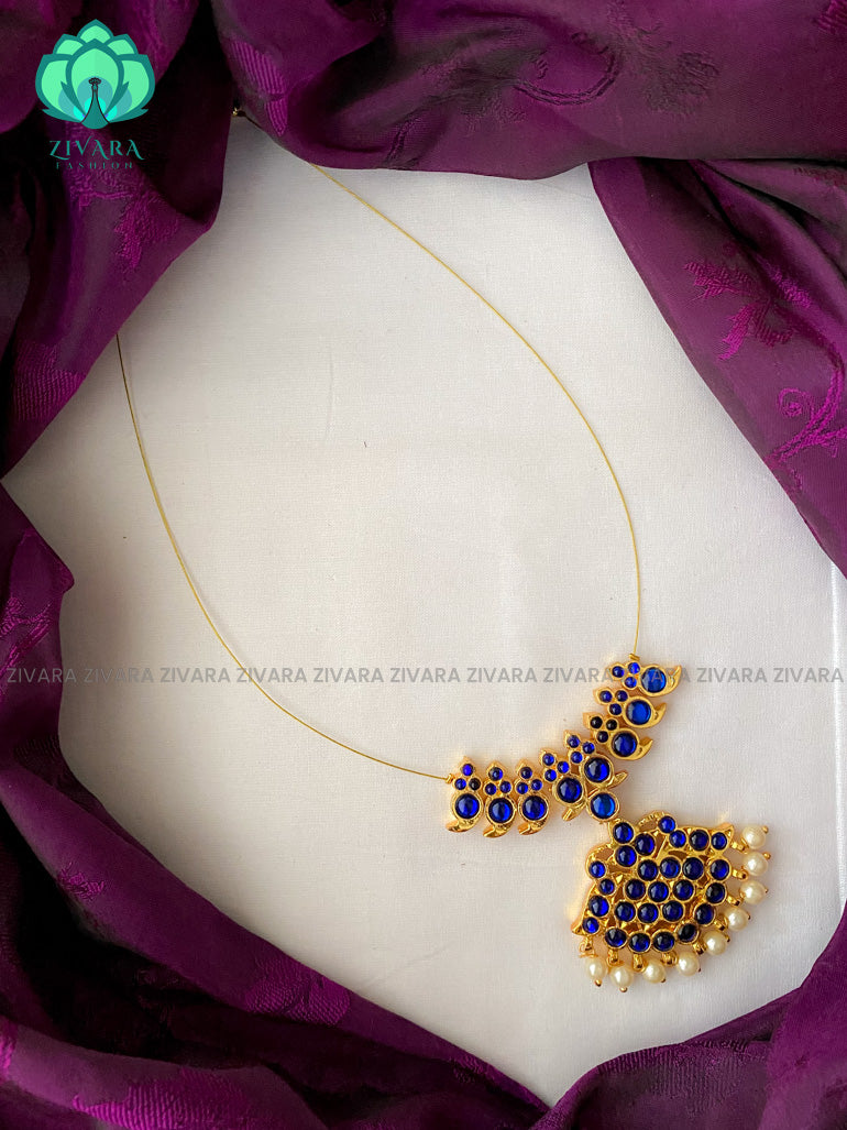 BLUE - UTHARA - KEMP  TAMARA INVISIBLE MINIMAL ELEGANT HANDMADE NECKLACE WITH BRILLIANT FINISH MOTIFS- ZIVARA FASHION