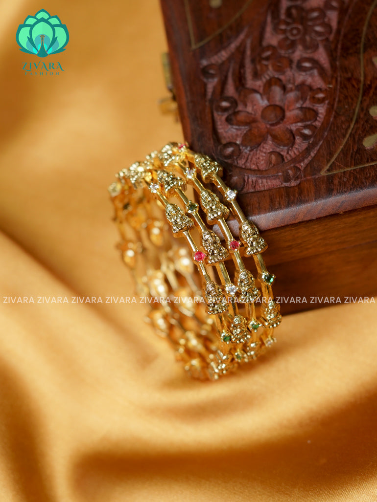 4 PIECE TEMPLE RUBY GREEN WHITE VINATGE  -Premium GOLD FINISH bangles- latest jewellery collection- Zivara Fashion