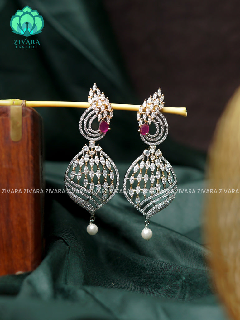 RUBY  - Long (3 inches) and stylish bridal- Victoria dark polish finish hanging with studs- latest jewellery collection- zivara fashion