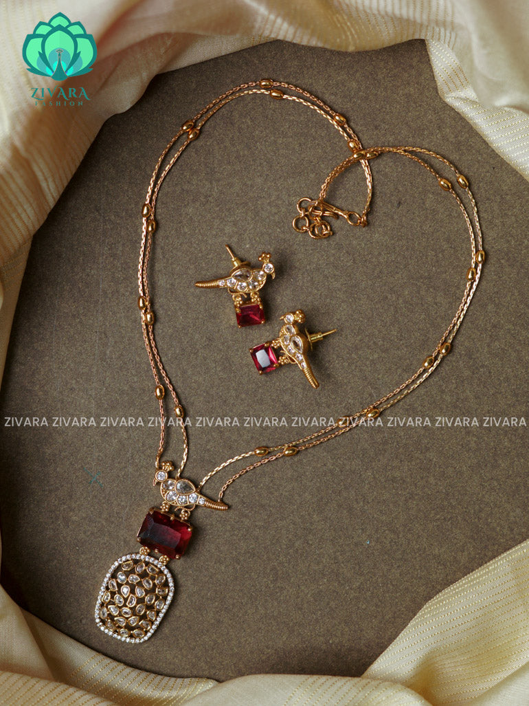 Ruby  -Layered colour stone - stylish and minimal elegant neckwear with earrings- Zivara Fashion