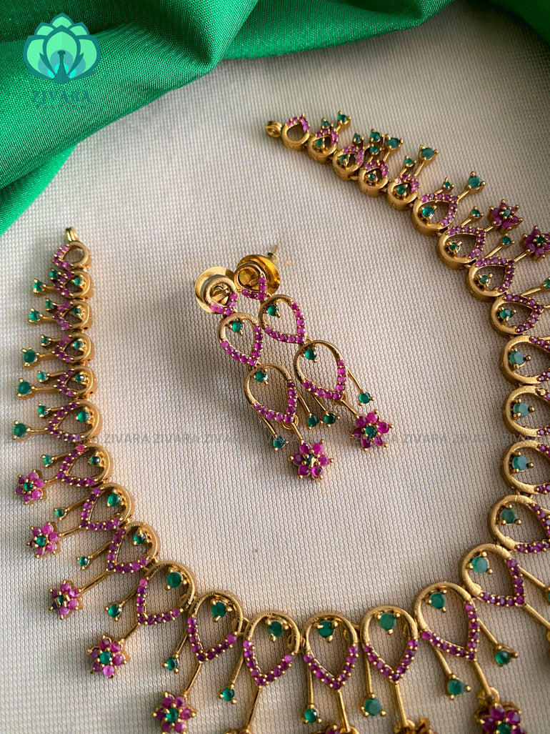 Elegant neckwear with earrings- Swarna-latest pocket friendly south indian jewellery collection