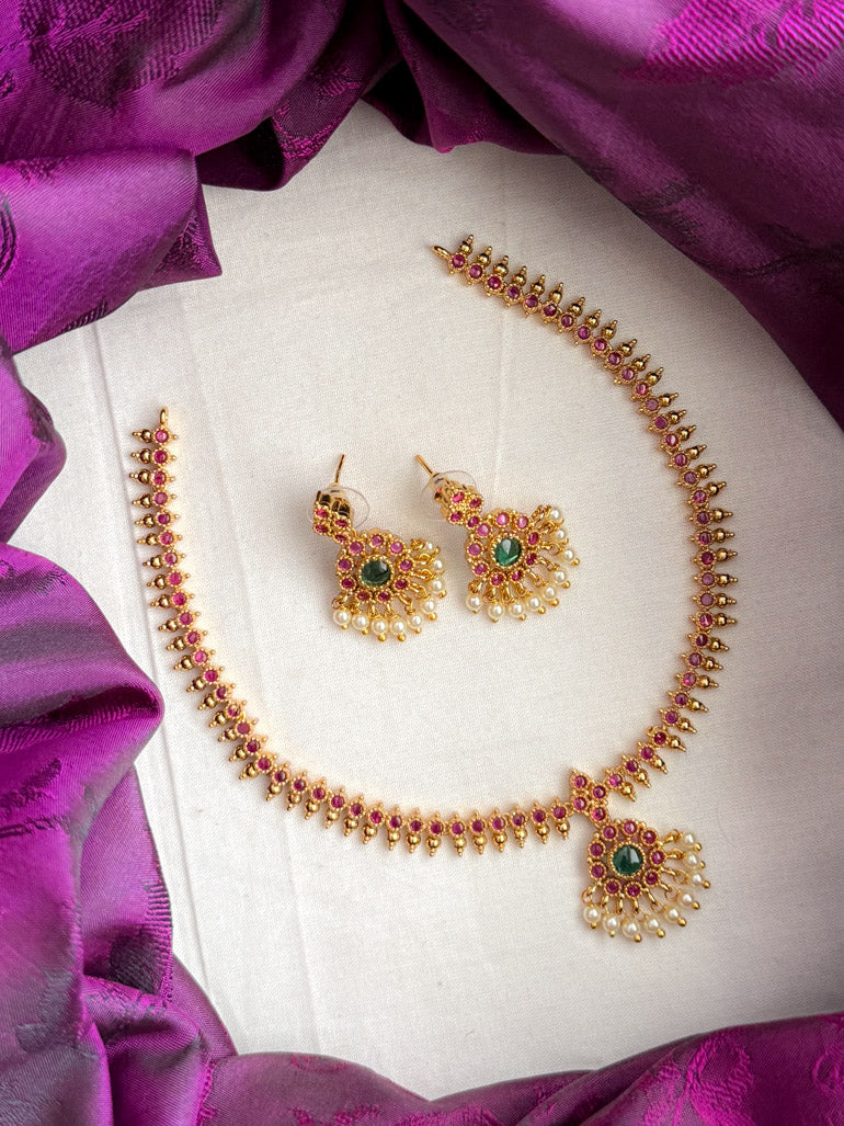 Ruby and green - Attigai type -Traditional south indian premium neckwear with earrings- Zivara Fashion- latest jewellery design.