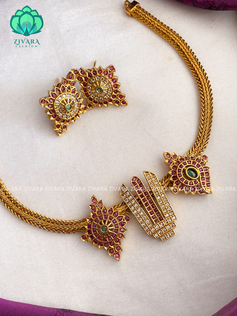 UNIQUE TEMPLE TIRUMAL PENDANT - Traditional south indian premium neckwear with earrings- Zivara Fashion- latest jewellery design
