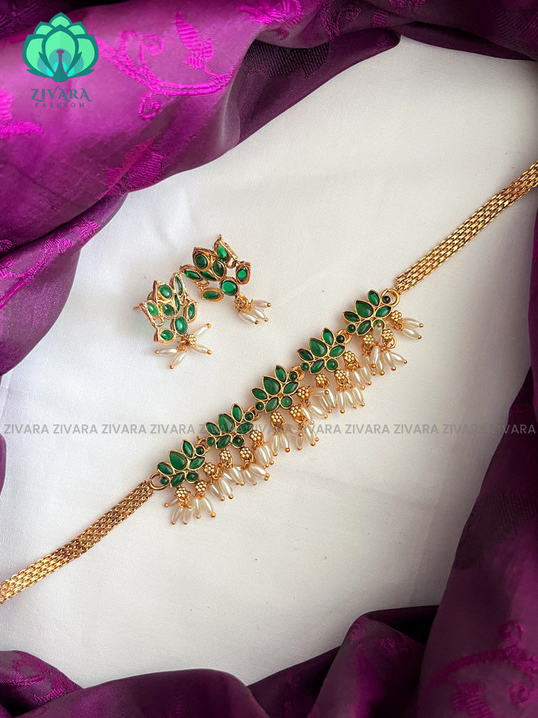 Gorgeous matte finish Lotus choker with studs - latest south indian jewellery
