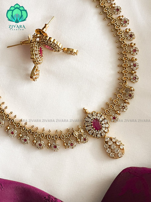 Simple neckwear with earrings  - Premium quality CZ Matte collection-south indian jewellery