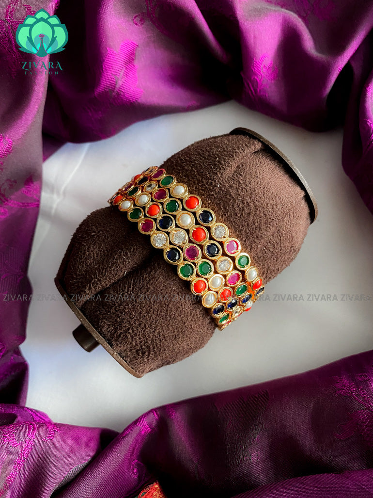 4 piece CZ matte polish navaratna bangles with cz stones-latest bangles collection