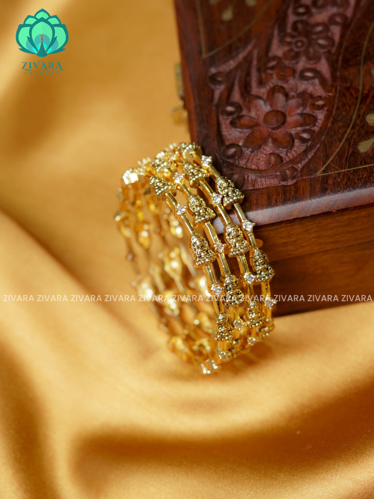 4 PIECE TEMPLE VINATGE  -Premium GOLD FINISH bangles- latest jewellery collection- Zivara Fashion