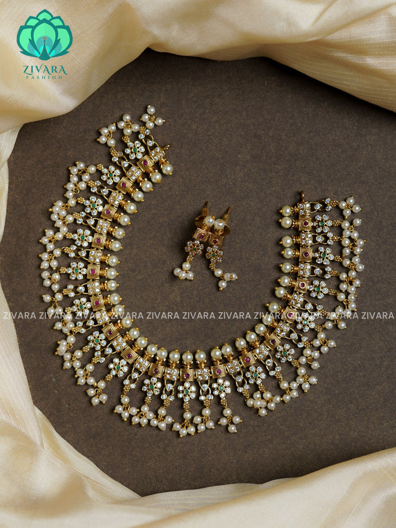 Motif free guttapusalu  -Traditional south indian premium neckwear with earrings- Zivara Fashion- latest jewellery design.